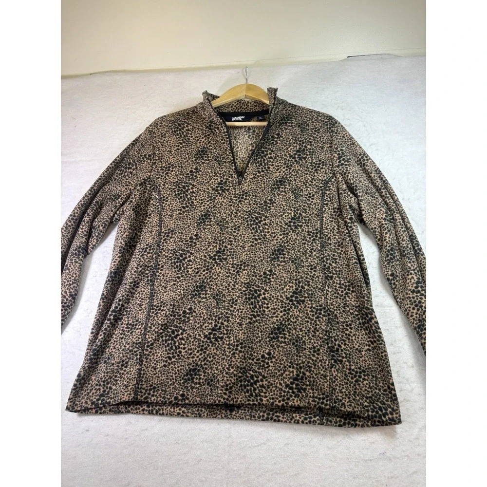 Lands End Anyweather Fleece Quarter Zip Pullover Womens XL Animal Print 1/4 Zip